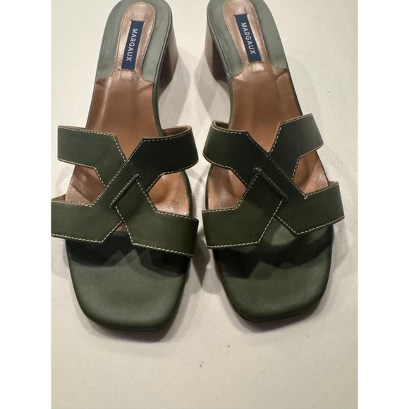 MARGAUX The MX 35 Olive Calf Leather Block Heel Sandals Size 11 - Picture 7 of 11
